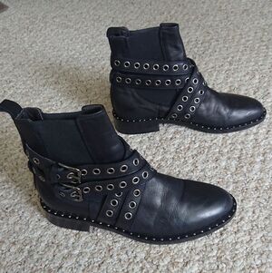 The Shoe Box Made in Italy studded black Ankle Saint Barth Bootie Size 36.5